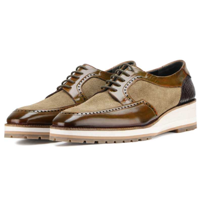 Stefano Designer Derby Shoes Rubber-Sole in Brown Suede