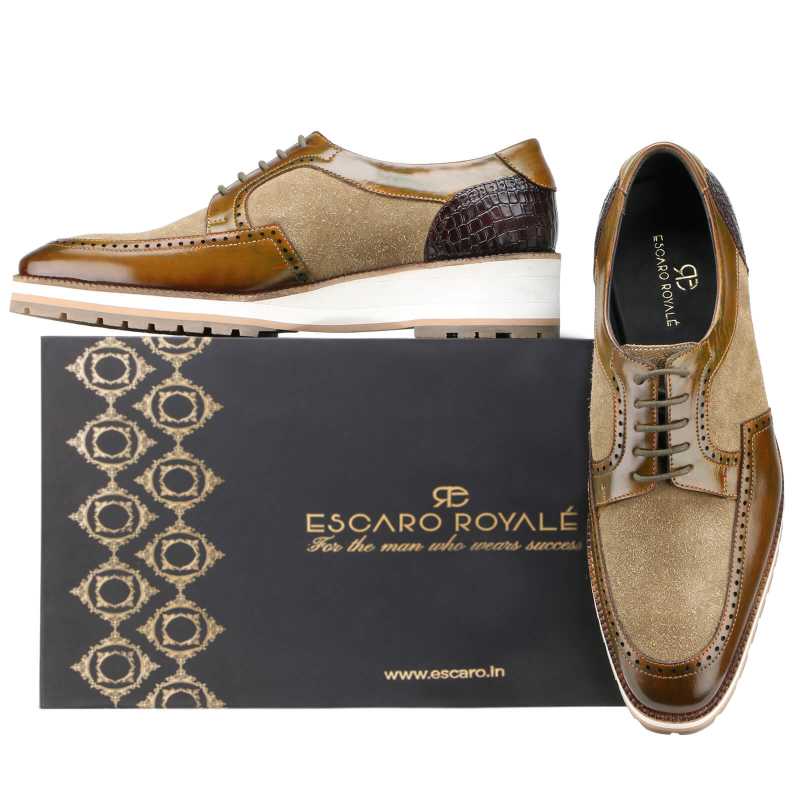 Stefano Designer Derby Shoes Rubber-Sole in Brown Suede