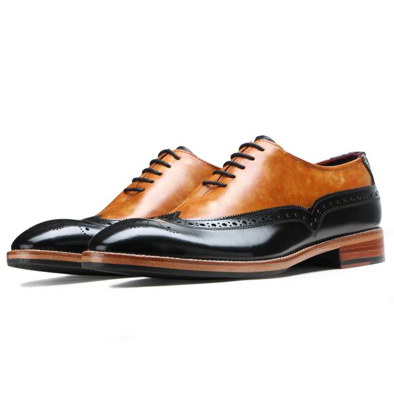 Branden Wingtip Oxfords in Tan-Black