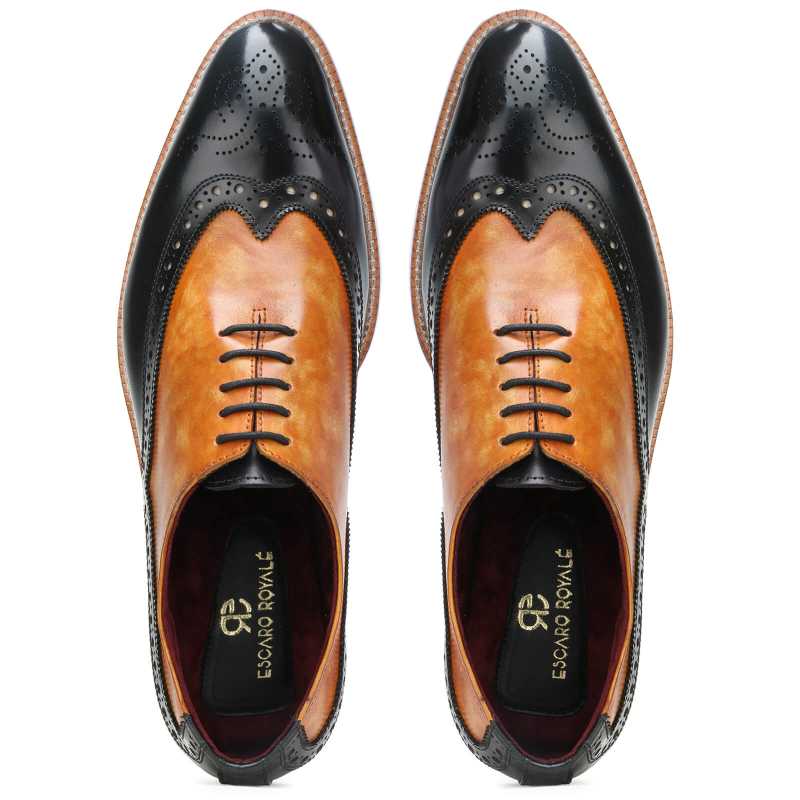 Branden Wingtip Oxfords in Tan-Black