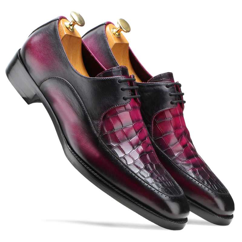 Heath Croco-embossed Derby Shoes in Dusky Pink