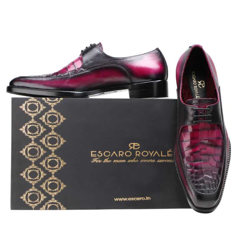 Heath Croco-embossed Derby Shoes in Dusky Pink