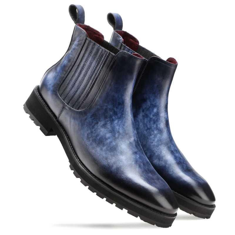 Aki Marble Finish Chelsea Boots in Blue