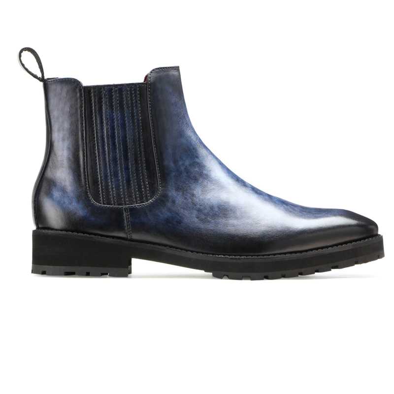 Aki Marble Finish Chelsea Boots in Blue