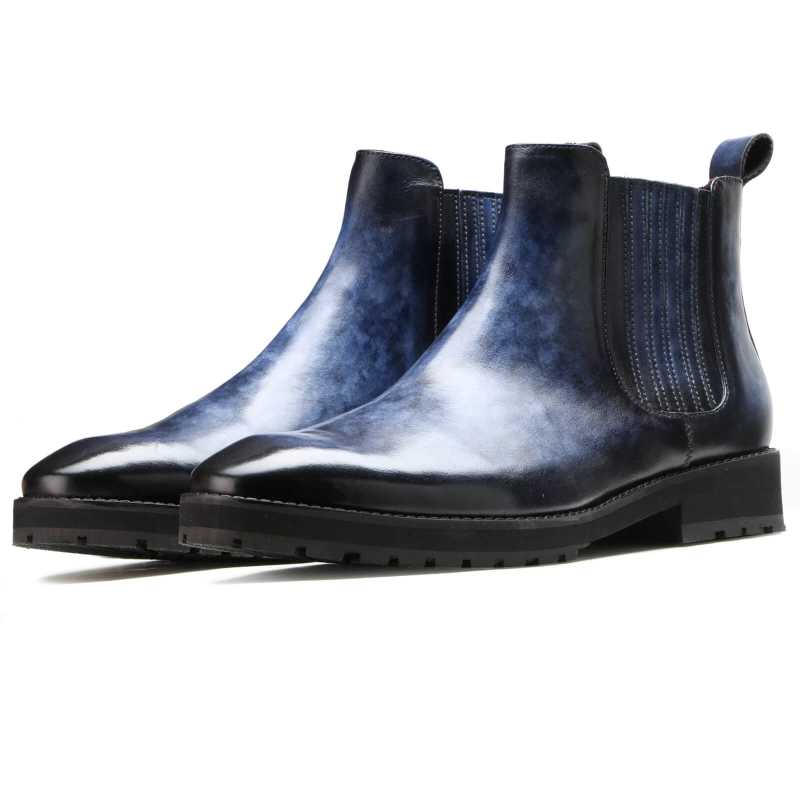 Aki Marble Finish Chelsea Boots in Blue