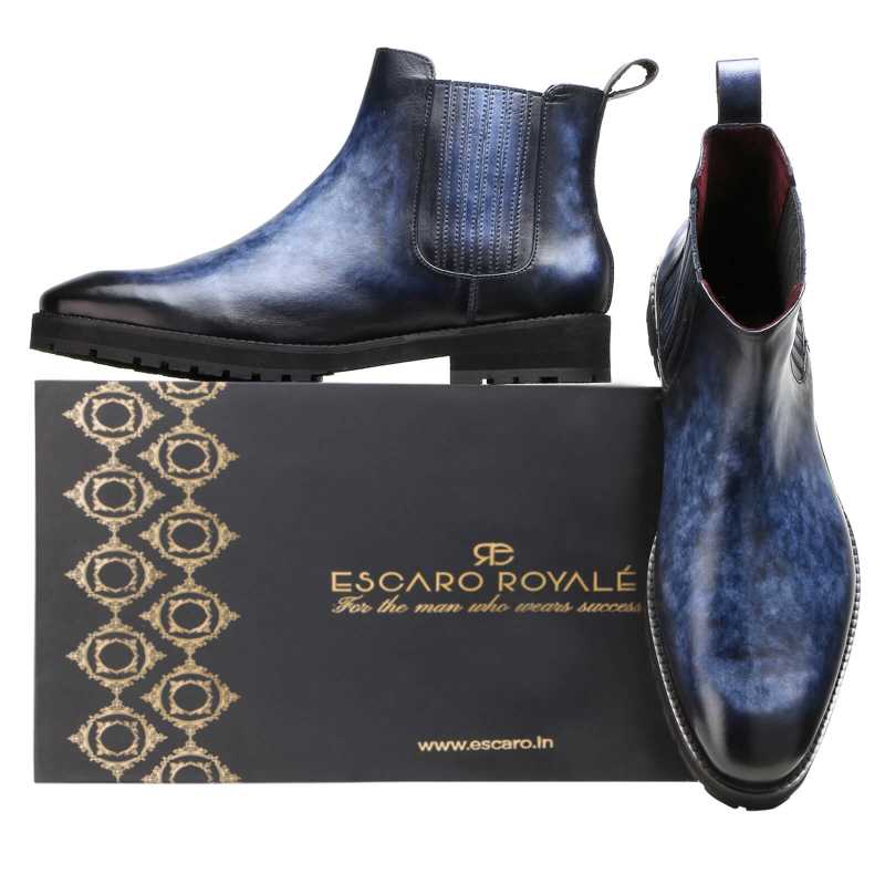 Aki Marble Finish Chelsea Boots in Blue