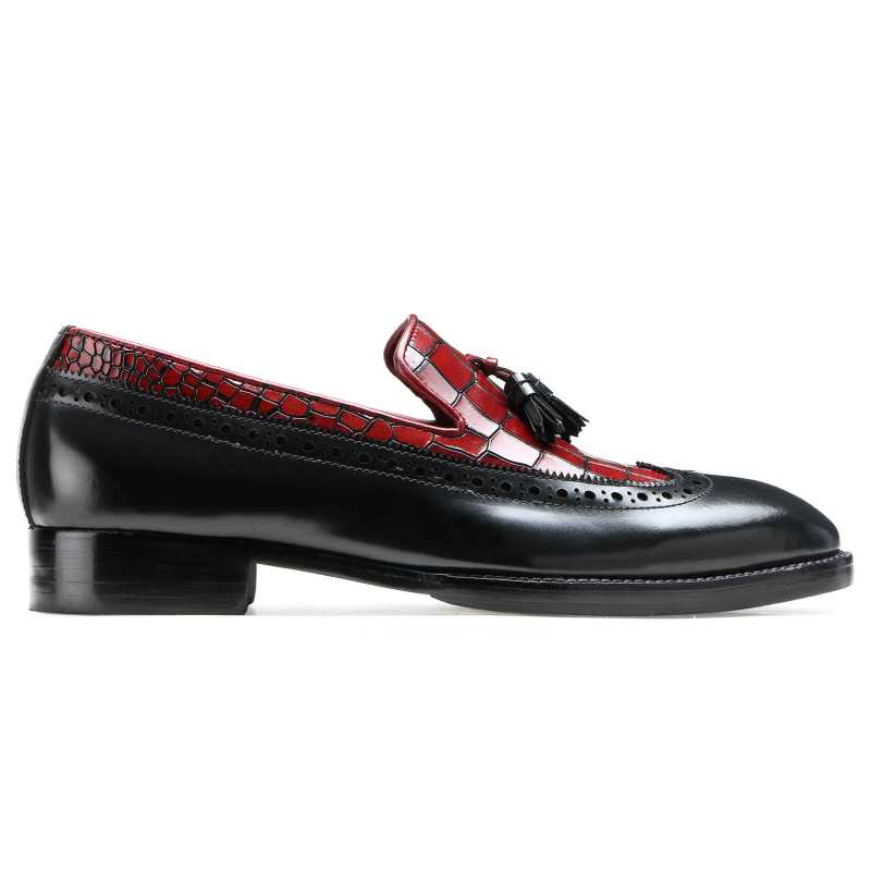 Wheatley Designer Tassel Loafers in Black and Red