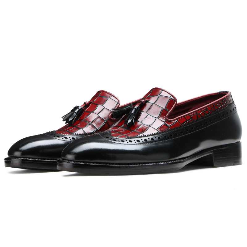 Wheatley Designer Tassel Loafers in Black and Red
