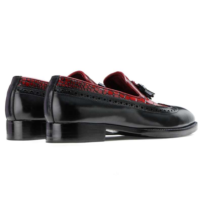Wheatley Designer Tassel Loafers in Black and Red