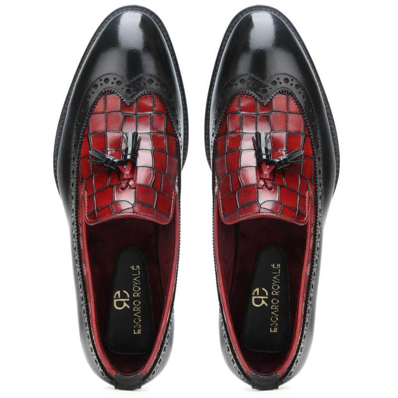 Wheatley Designer Tassel Loafers in Black and Red