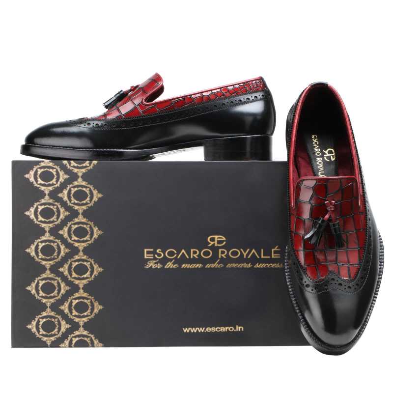 Wheatley Designer Tassel Loafers in Black and Red