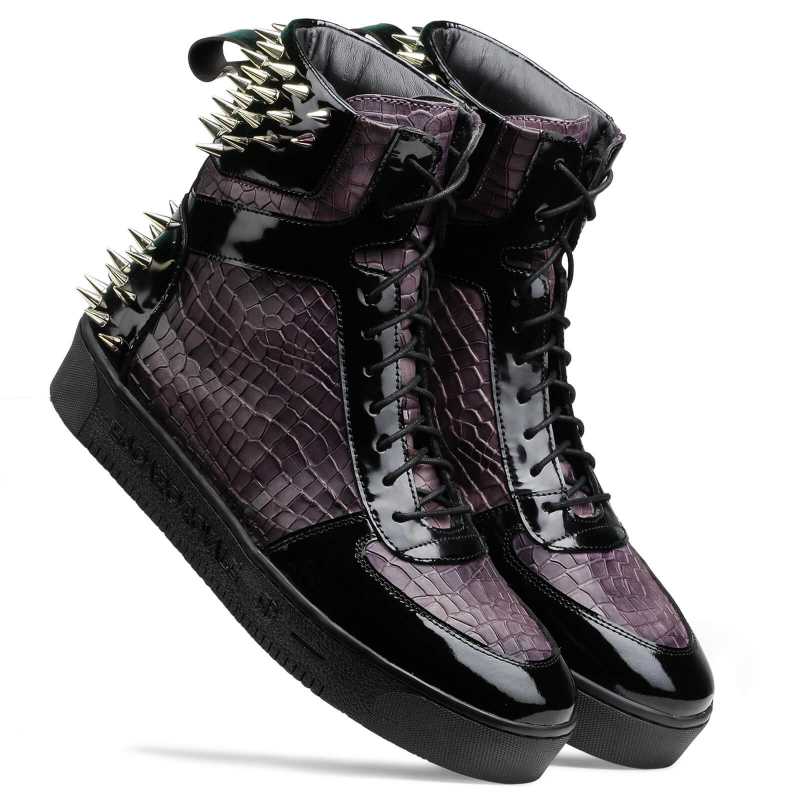 Monarcho Hightop Stud Sneakers In Black Purple