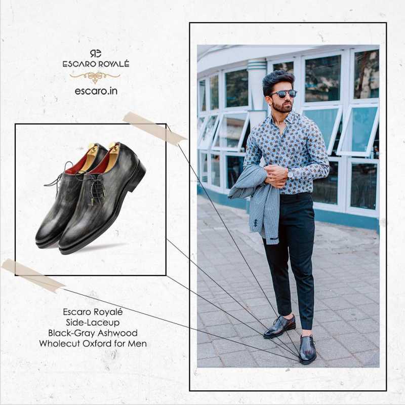 Ashwood Side Laceup Wholecut Oxfords in Black-Gray