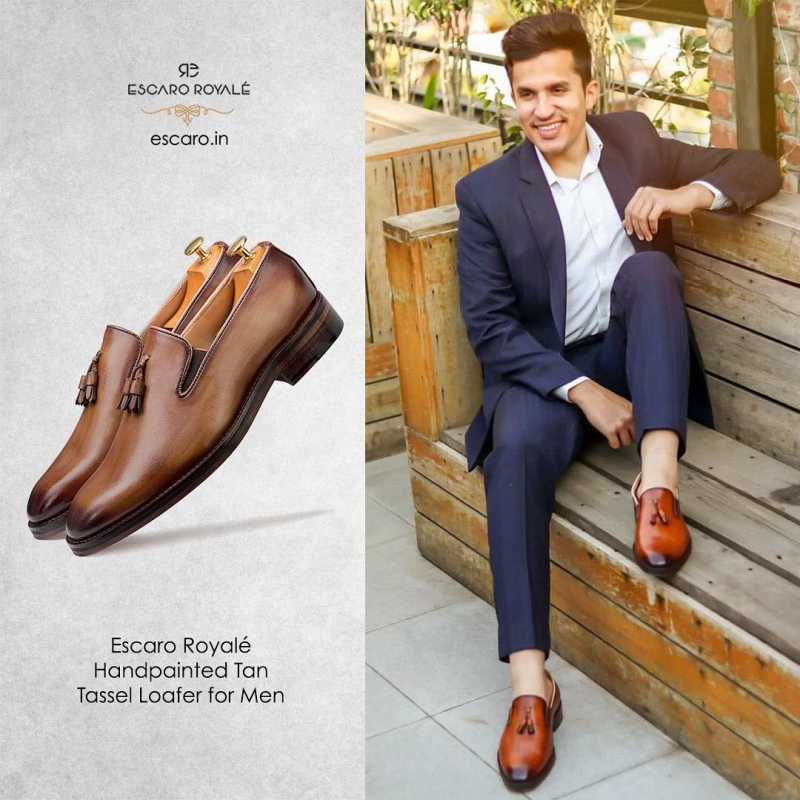 Handpainted Tan Tassel Loafers