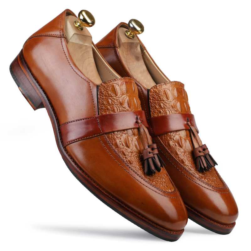 Fortmill Croco-embossed Tassel Loafers in Tan