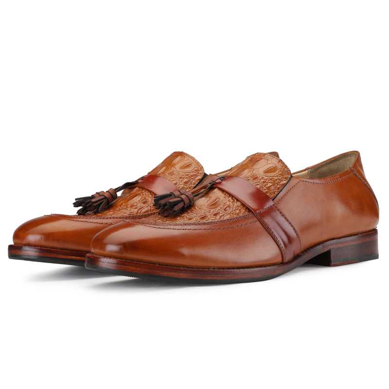 Fortmill Croco-embossed Tassel Loafers in Tan