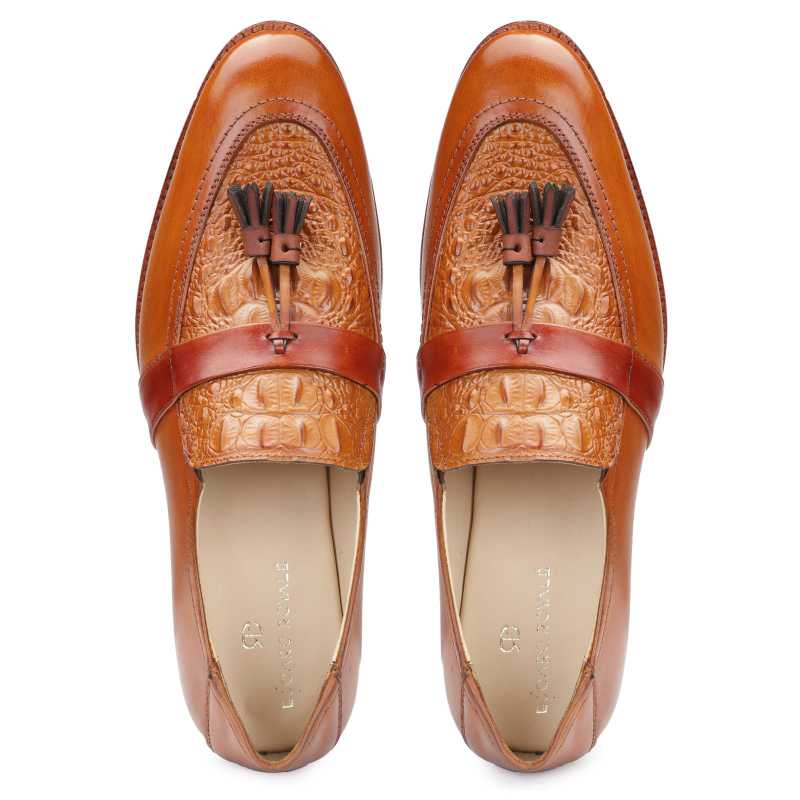 Fortmill Croco-embossed Tassel Loafers in Tan