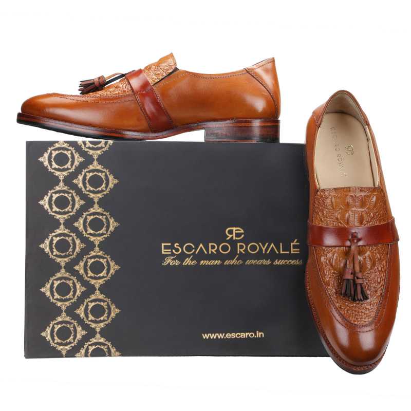 Fortmill Croco-embossed Tassel Loafers in Tan