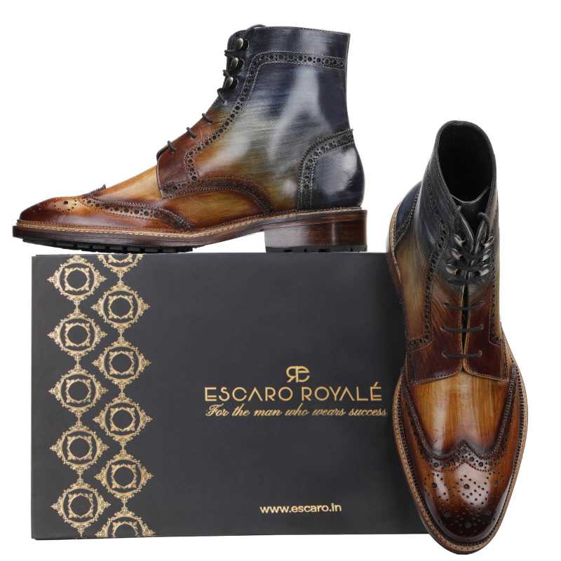 Aurora Wingtip Lace-up Boots with Ombre Effect
