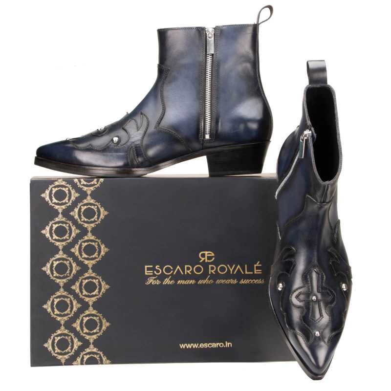 Montana Cowboy Boots in Black-Blue