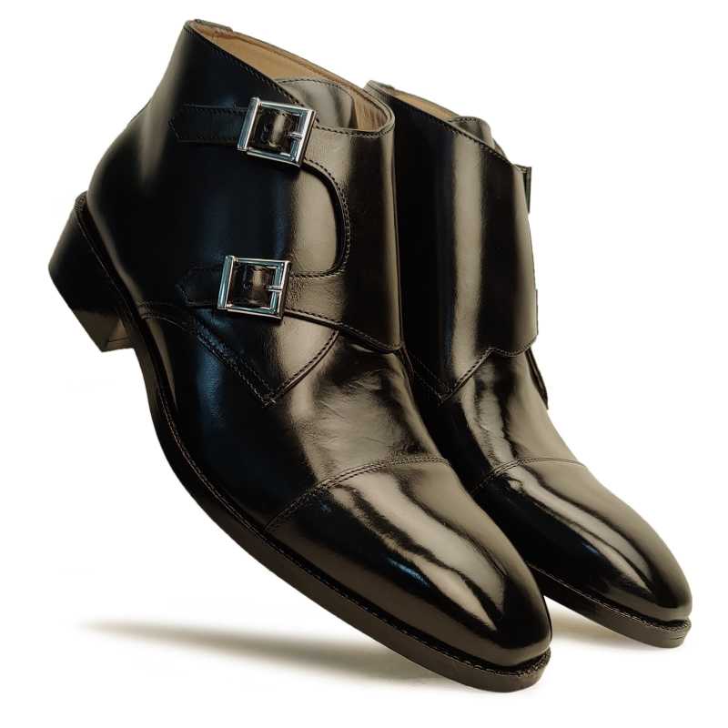 Bond Double Monk Captoe Boots In Black