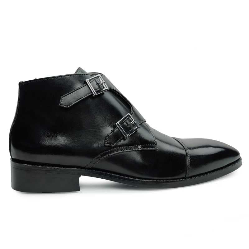 Bond Double Monk Captoe Boots In Black