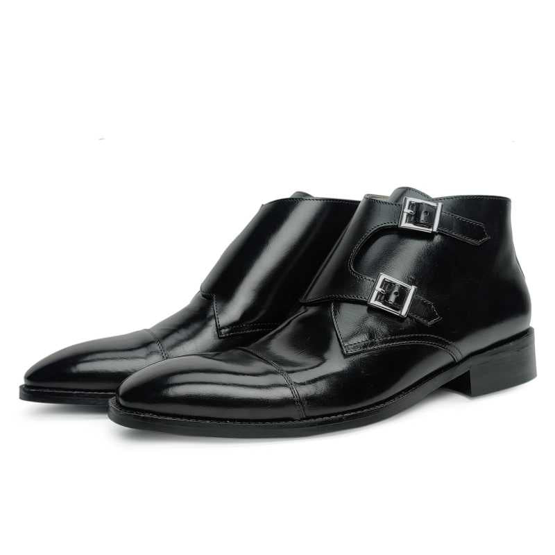 Bond Double Monk Captoe Boots In Black