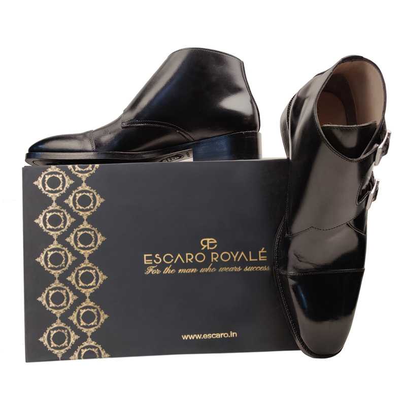 Bond Double Monk Captoe Boots In Black