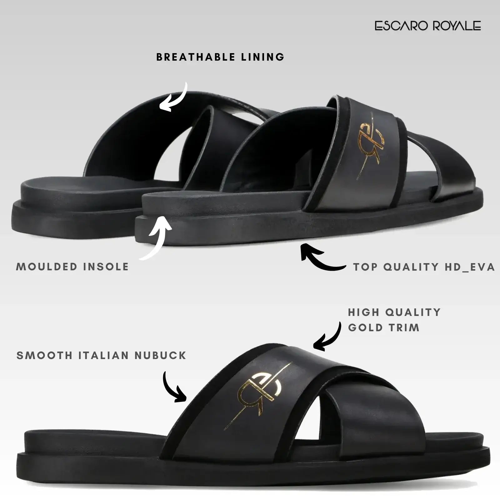 Canberra Cross Sliders in Black with Gold Trims