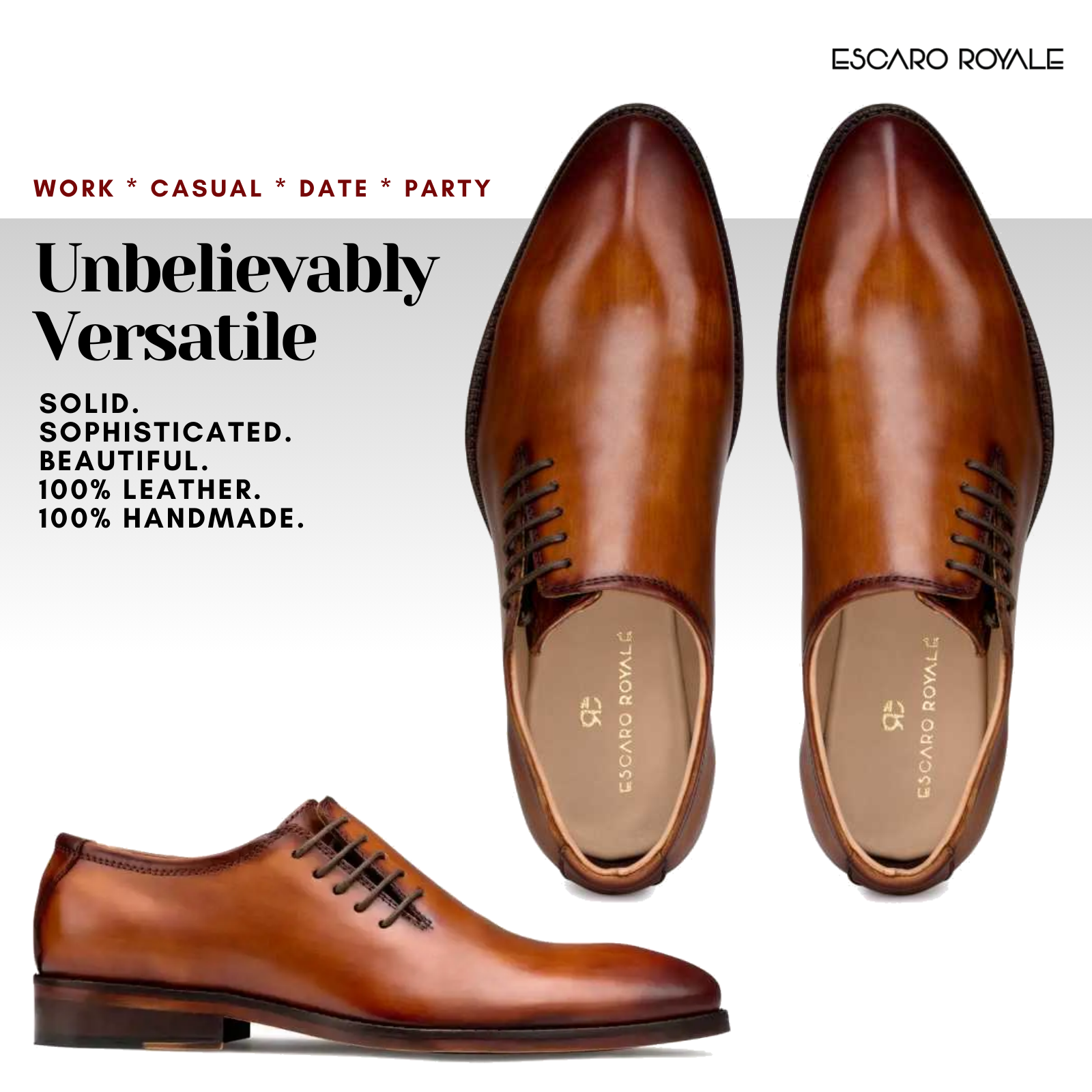 Side Lace-Up Wholecut Oxfords In Cognac