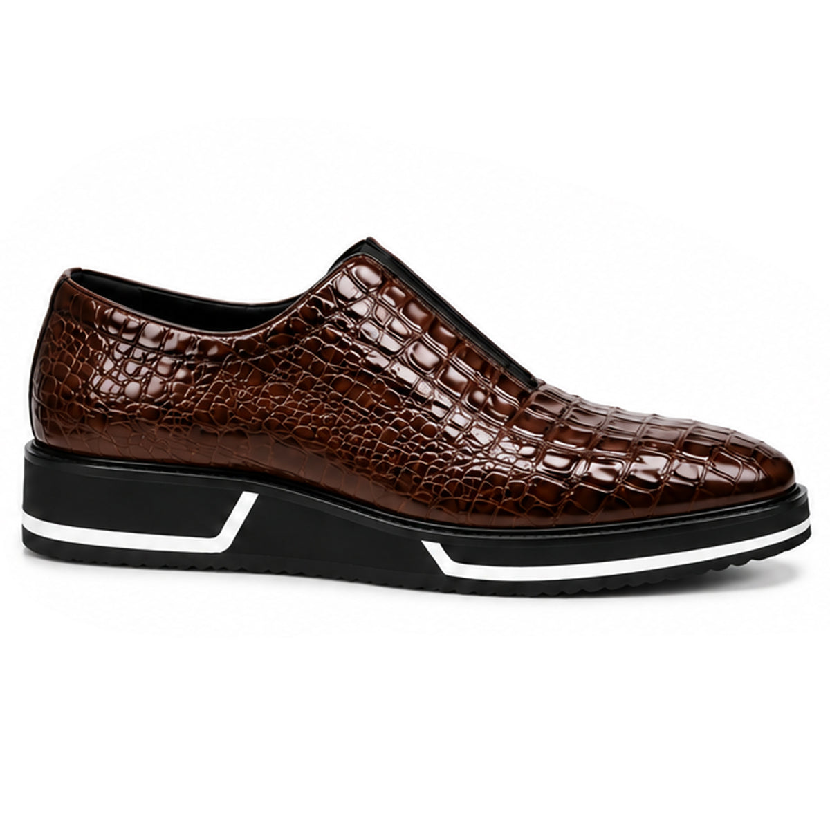 Sovrano Laceless Loafers Croc Pattern in Dark Brown - men's shoes, view 4