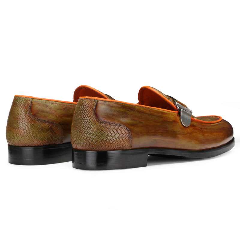 Raven Weave Buckled Loafers in Tan