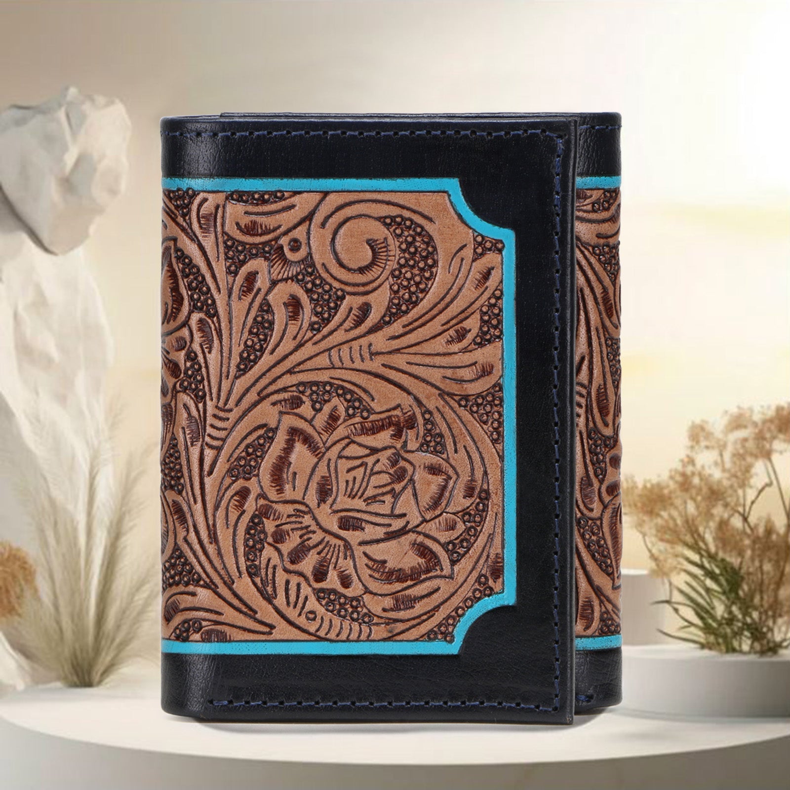 🎁 The ZURICH Hand-Tooled Leather Tri-Fold Wallet