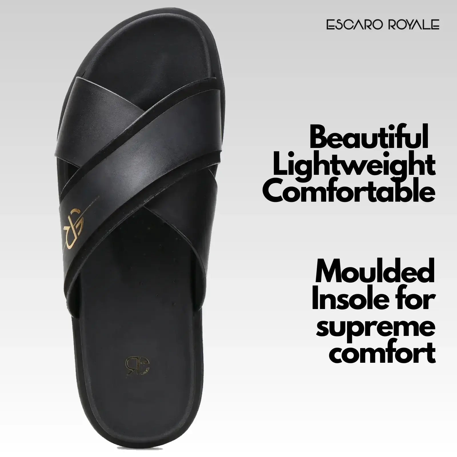 Canberra Cross Sliders in Black with Gold Trims