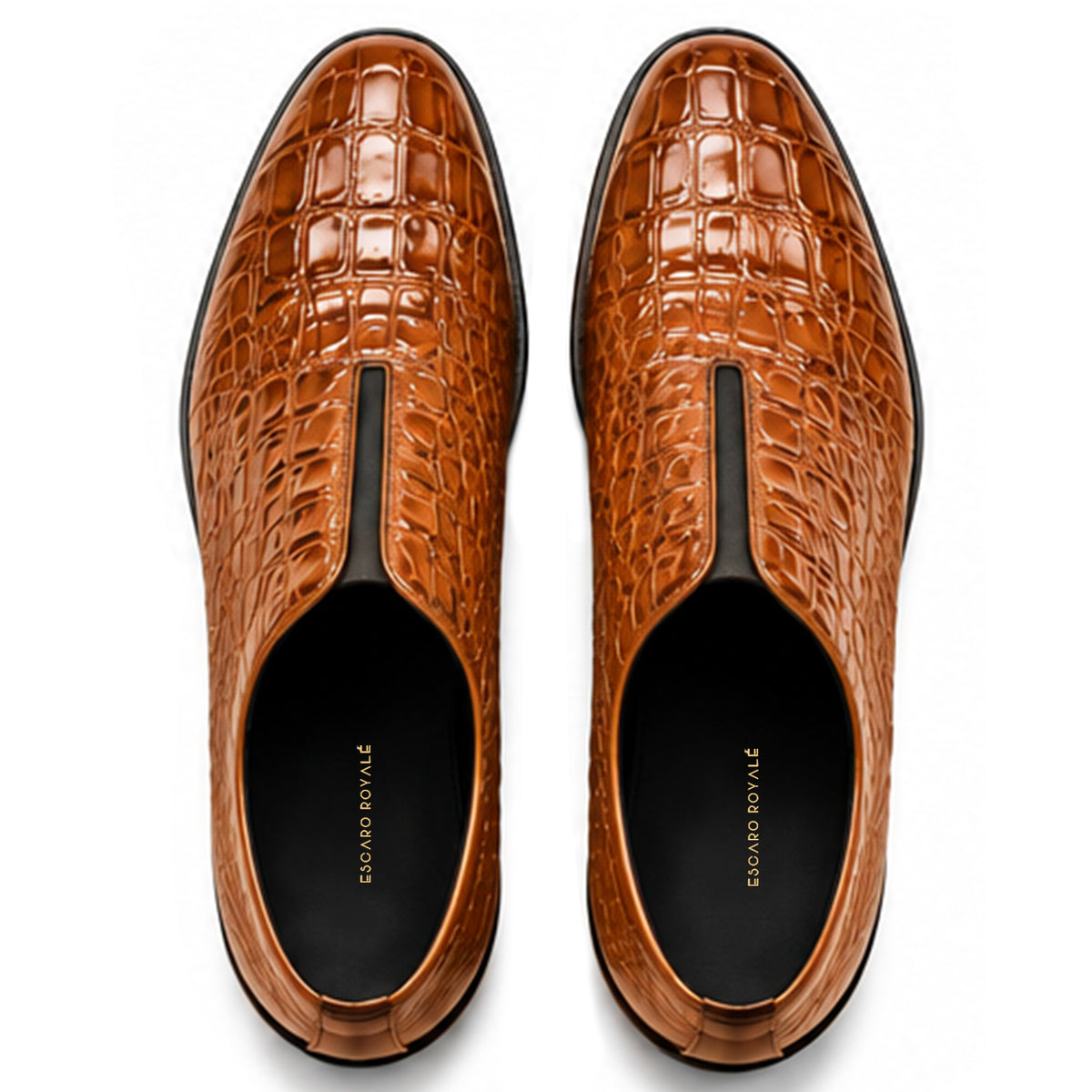 Sovrano Laceless Loafers Croc Pattern in Cognac - men's shoes, view 5