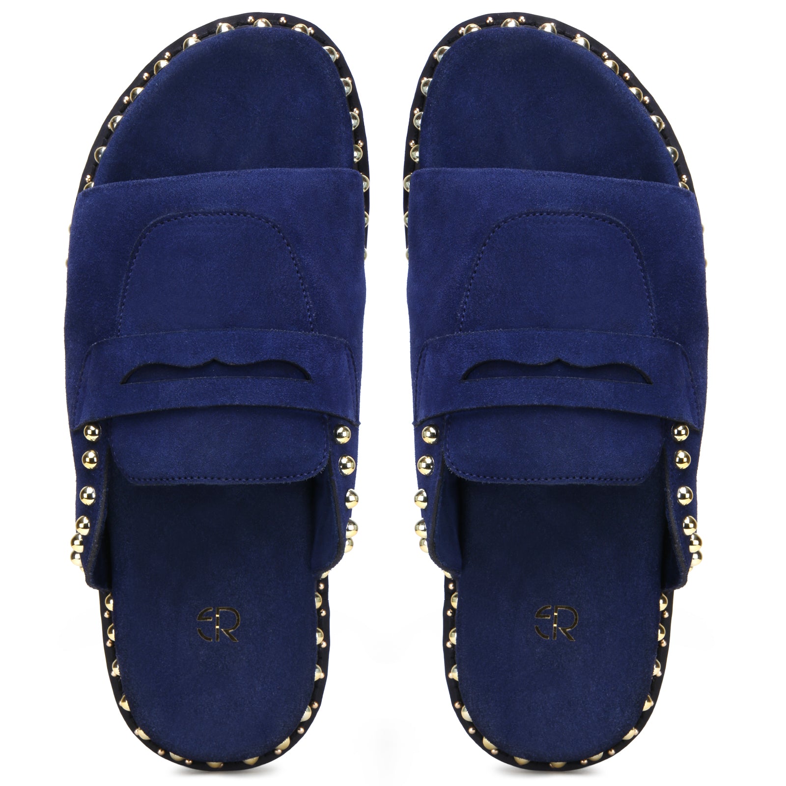 Milano Metal Studded Penny Sliders in Blue