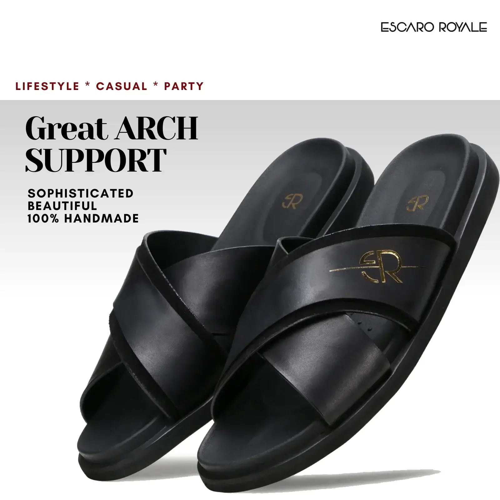 Canberra Cross Sliders in Black with Gold Trims