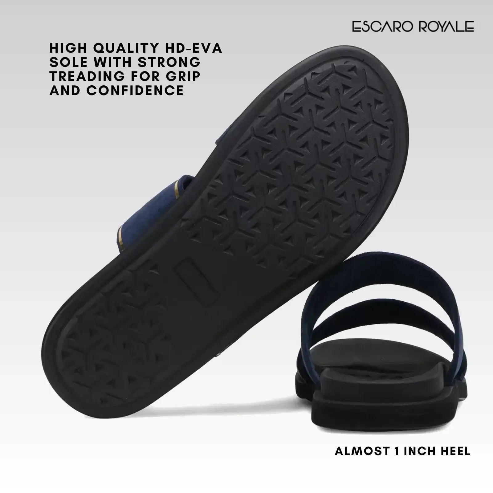 Napier Blue Velvet Sliders with Gold Trim