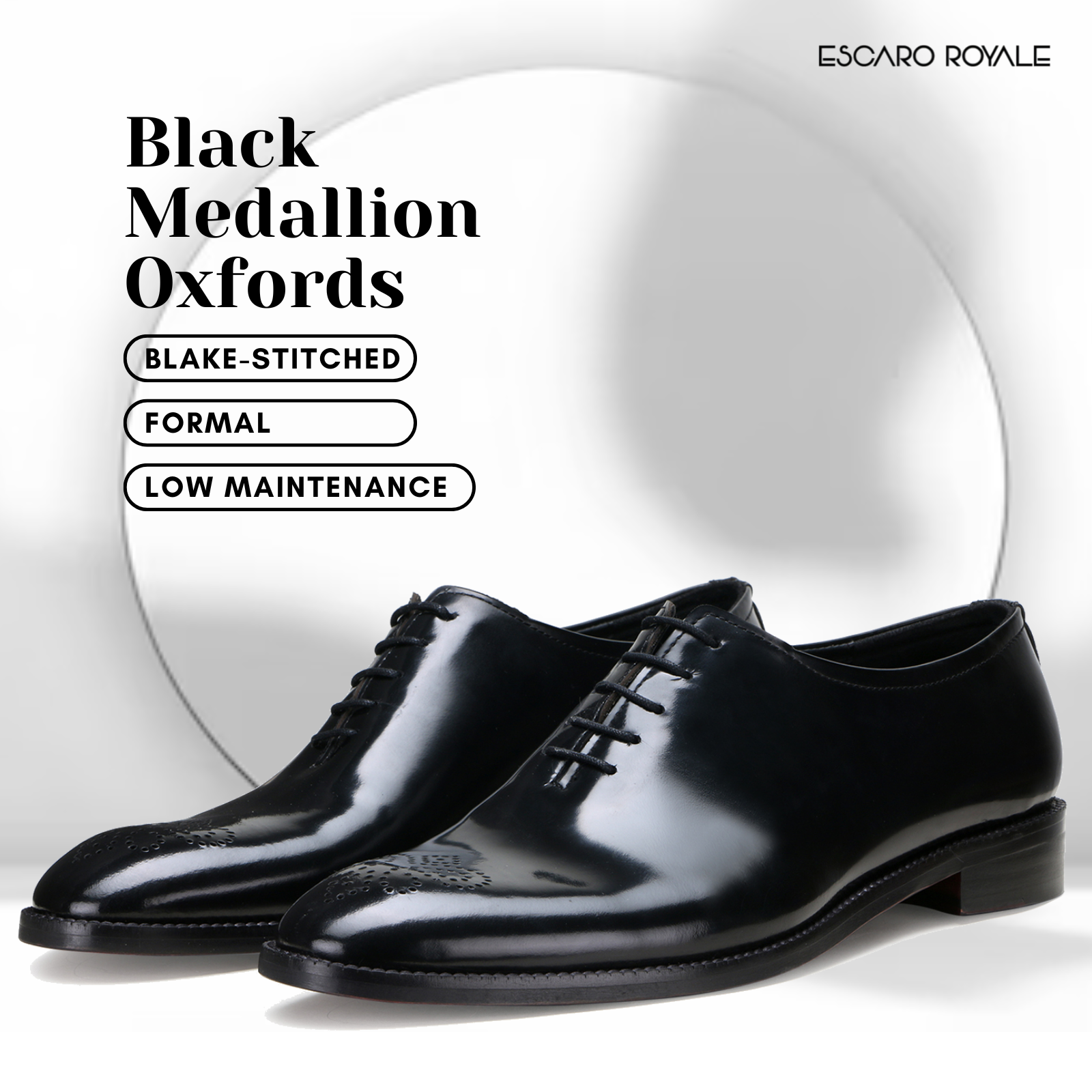 Medallion Wholecut Oxfords in Black