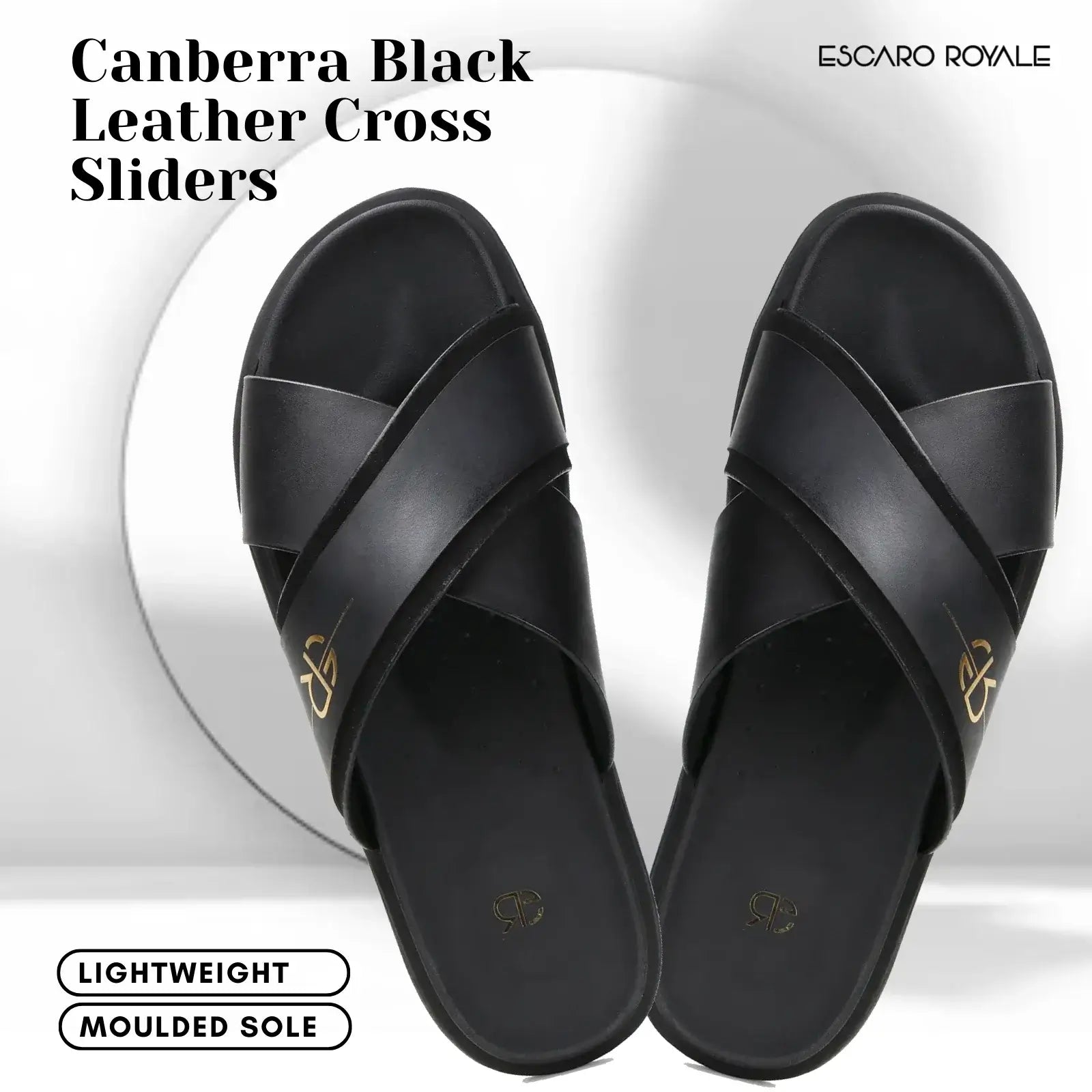 Canberra Cross Sliders in Black with Gold Trims