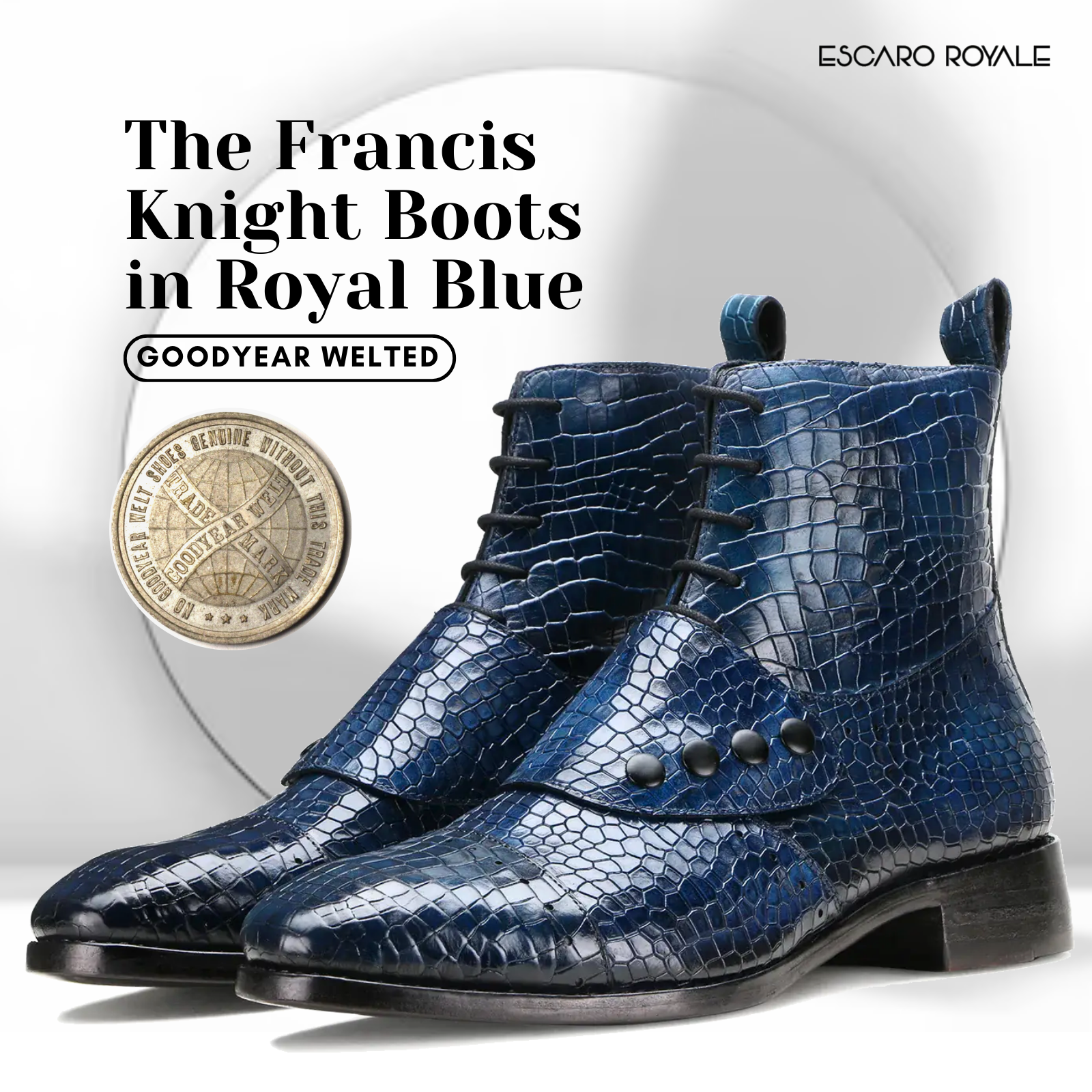 Escaro Royale Goodyear Welted Francis Knight Boots in Blue