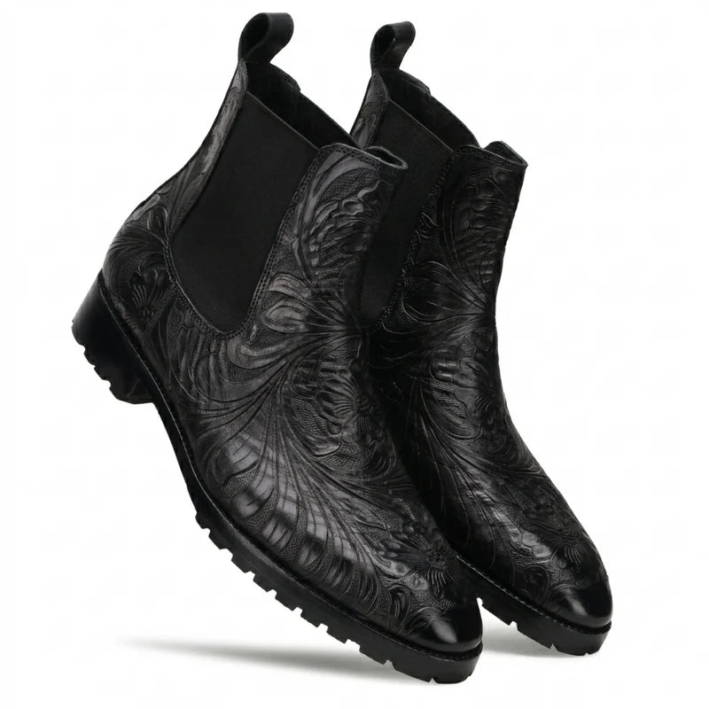 Florentine Handtooled Chelsea Boot In Black