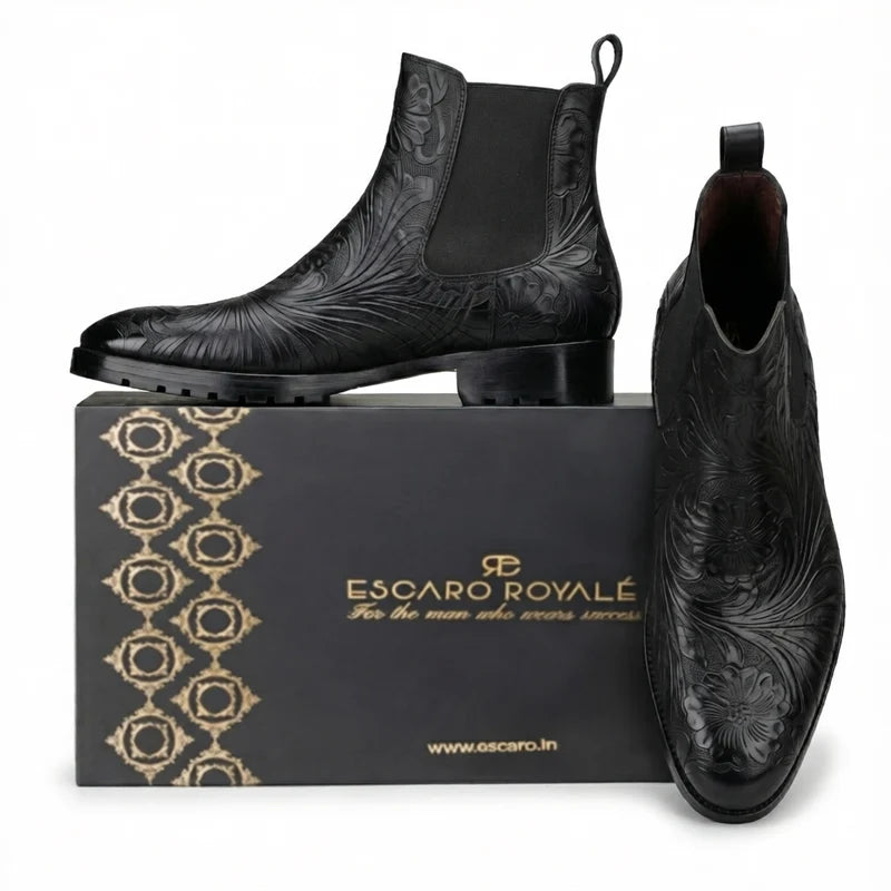 Florentine Handtooled Chelsea Boot In Black