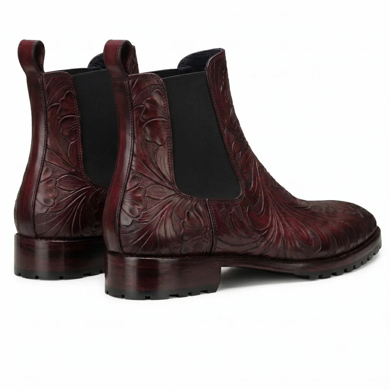 Florentine Handtooled Chelsea Boot in Burgundy