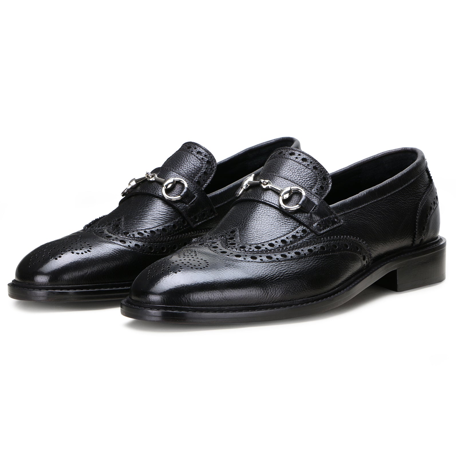 Kingsley Wingtip Horsebit Loafers in Black