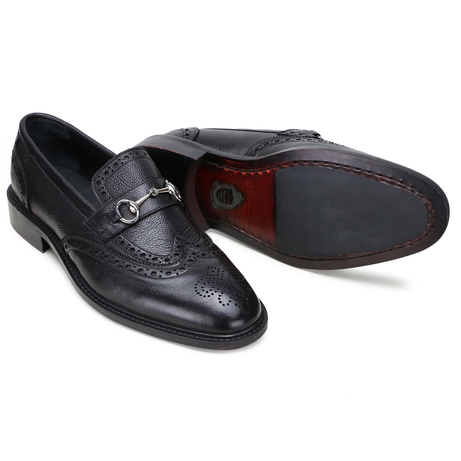 Kingsley Wingtip Horsebit Loafers in Black