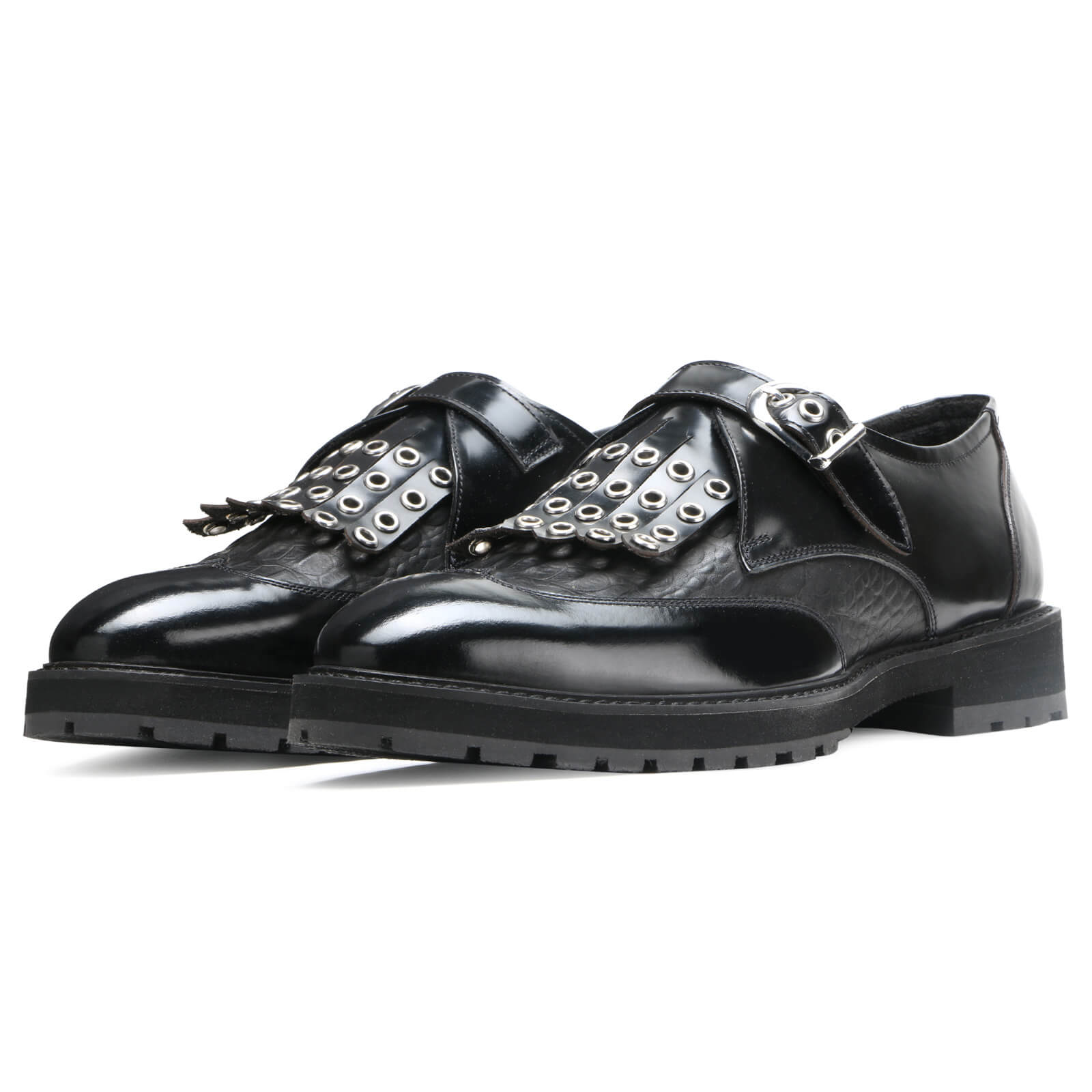 Oslo Riveted Kiltie Monks in Black