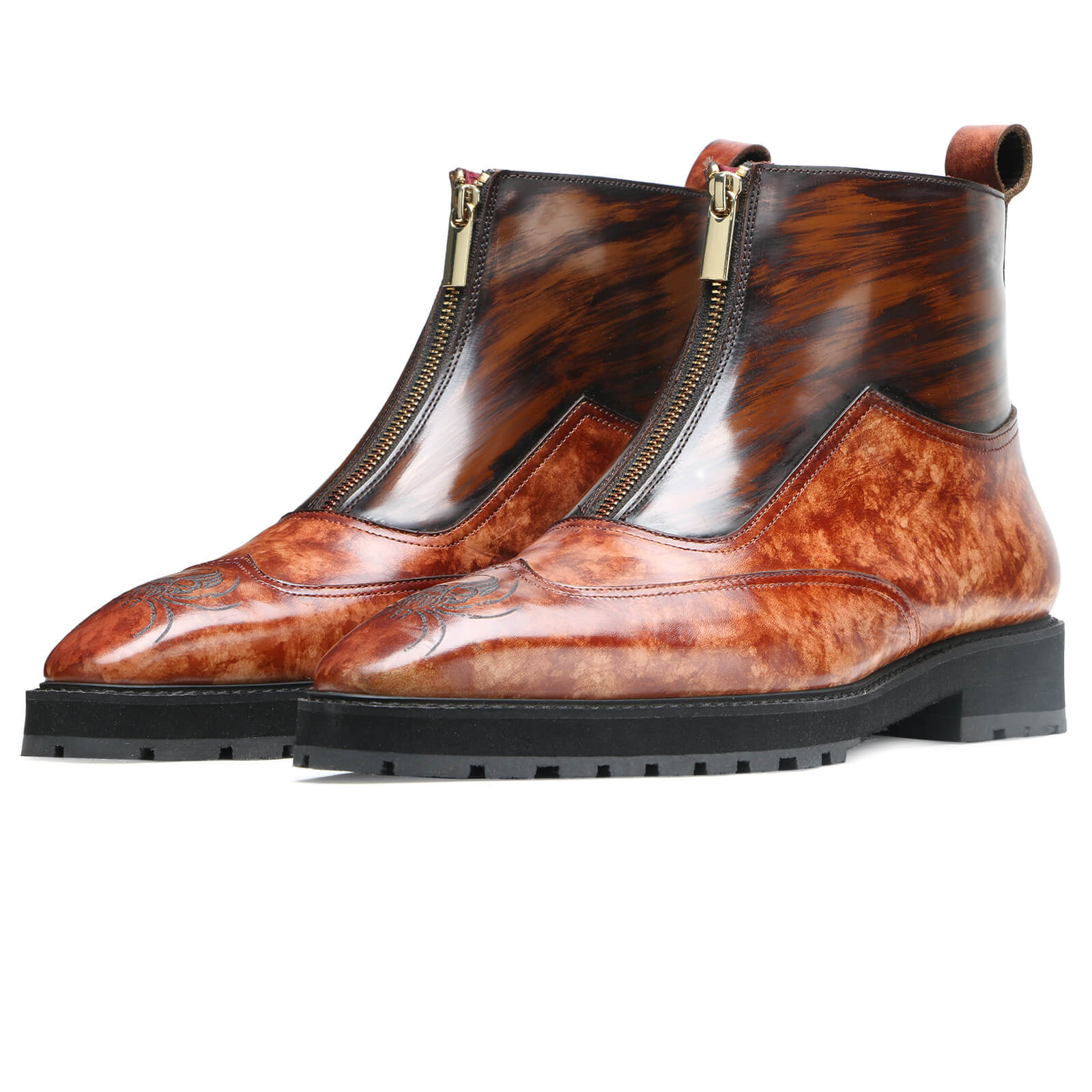 Onya Marble Zipper Boots in Cognac