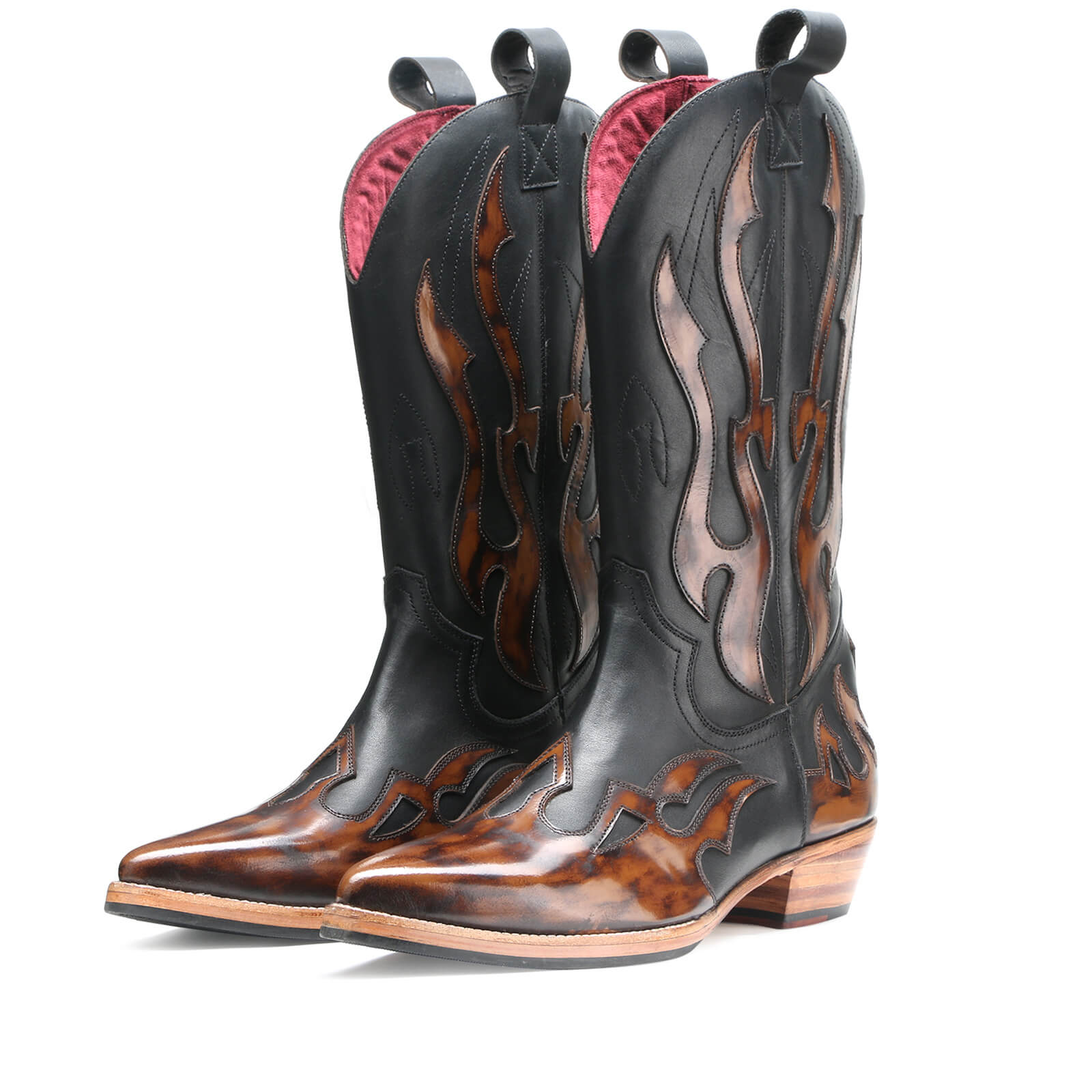 Flames Handpainted Cowboy Boots in Brown-Black