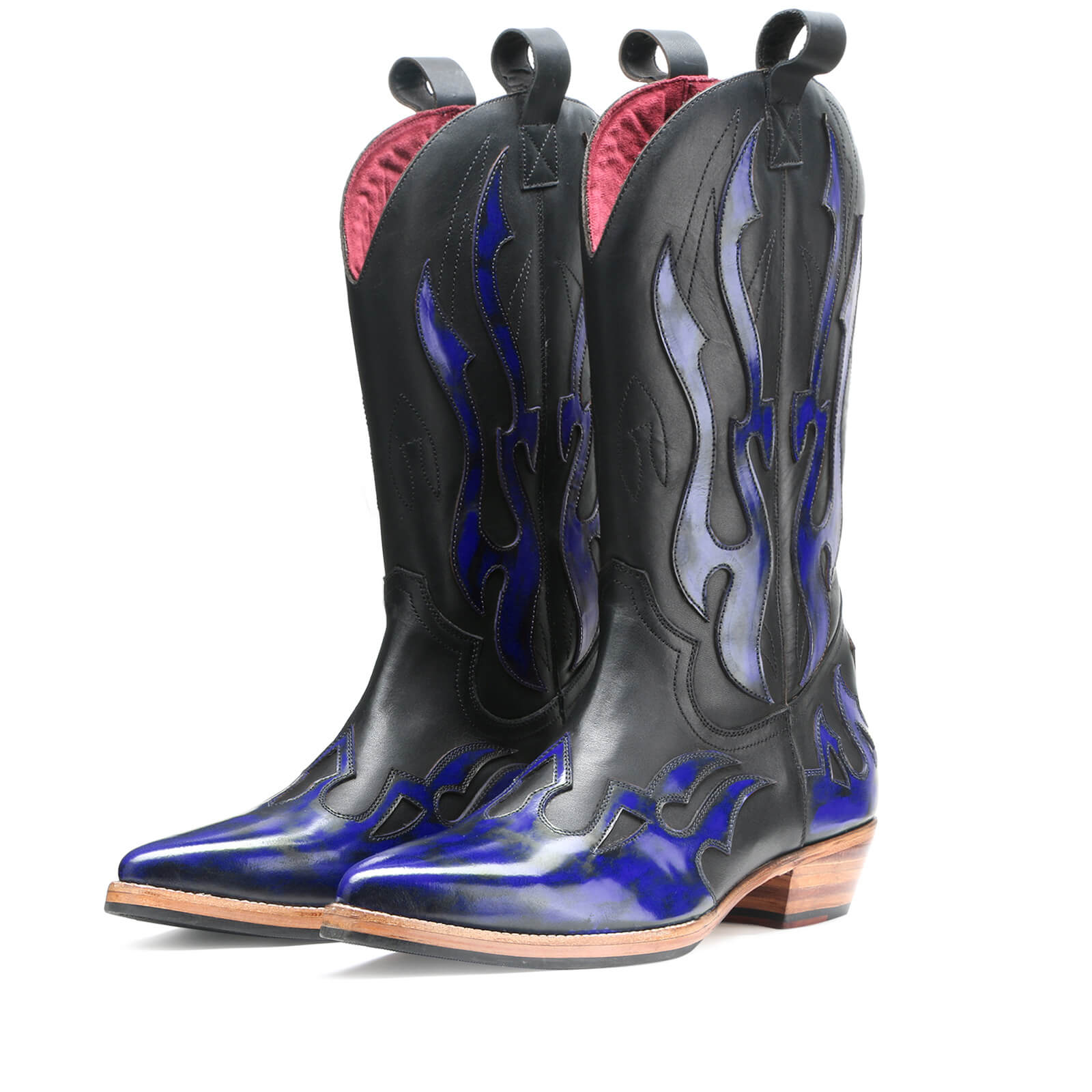 Flames Handpainted Cowboy Boots in Black Blue